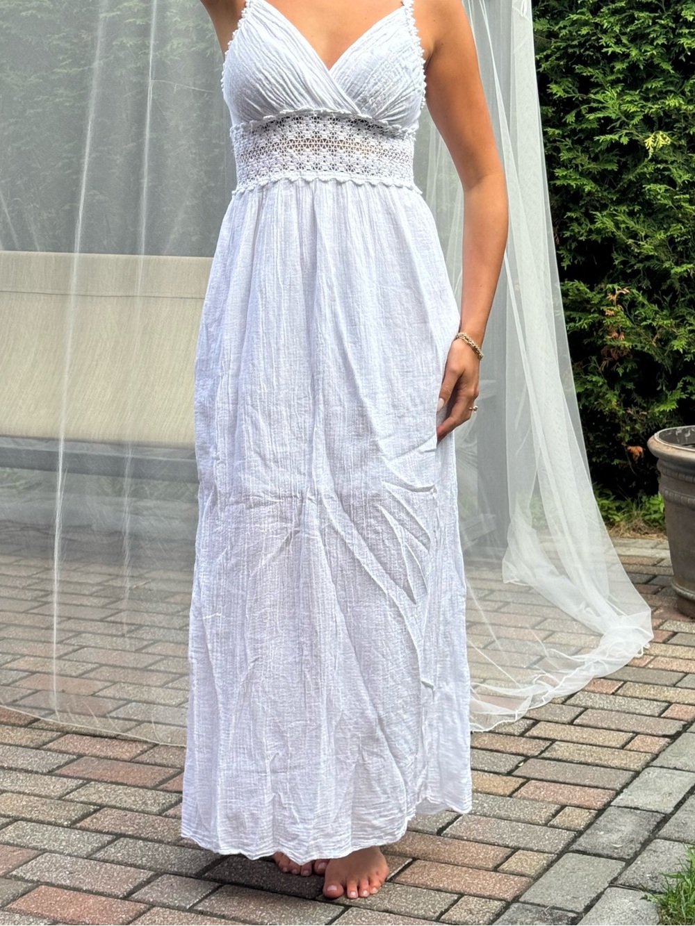 White Crochet-Detail Maxi Dress